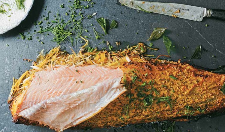 seafood recipe Indian Style Whole Roasted Salmon Cooked in an Earthenware Pot