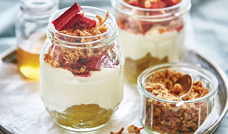 Apple & Rhubarb Crumble Jar With Honey Yoghurt