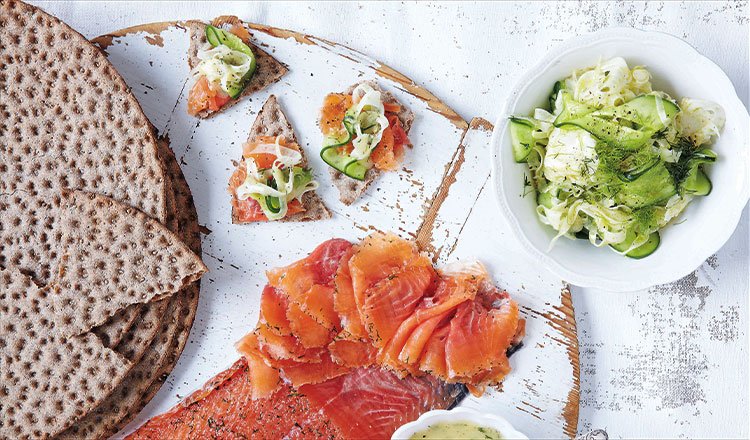 Seafood Recipe Gravlax With Fennel, Cucumber & Mustard-Dill Dressing