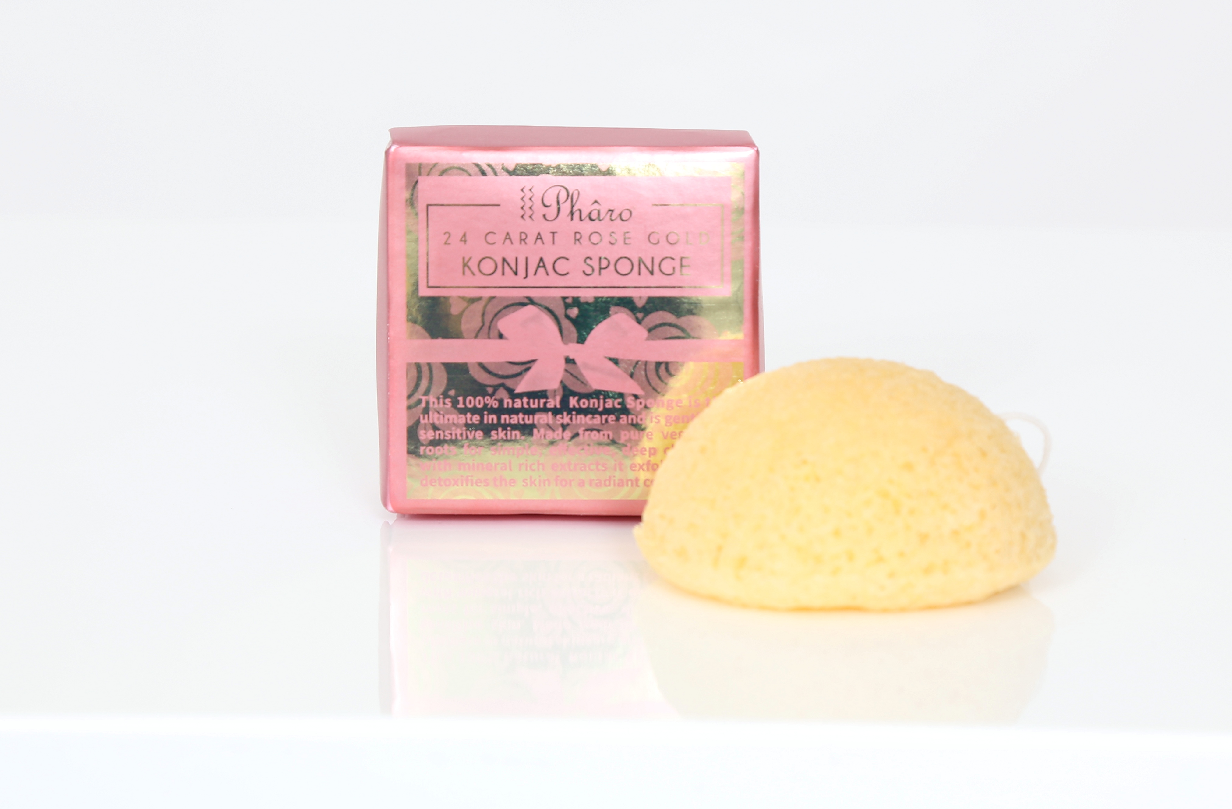 The all natural Konjac sponge used to gently wipe away the gold