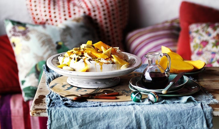Golden Pavlova With Mango Yoghurt And Tropical Fruit