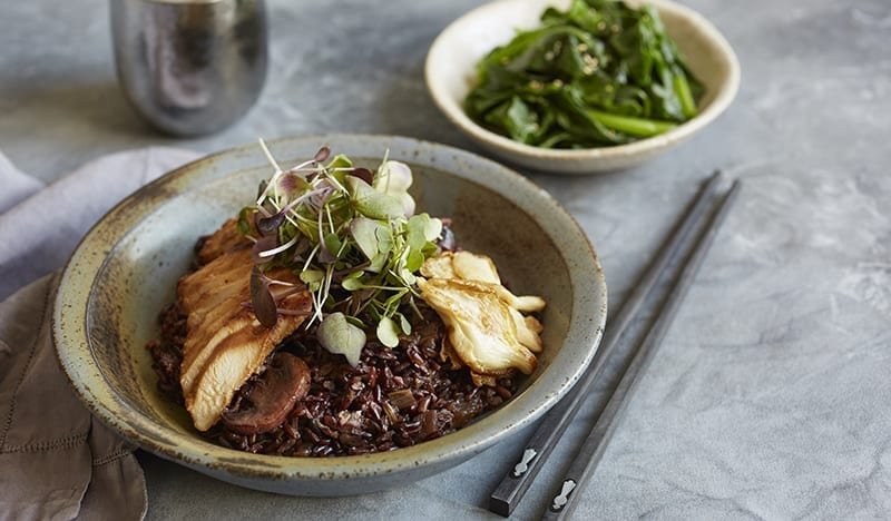Dr. Joanna Mcmillan's Miso Chicken And Black Rice Mushroom Risotto