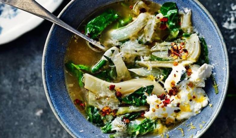 Fennel, Spinach & Tarragon Soup With Ricotta and Chilli