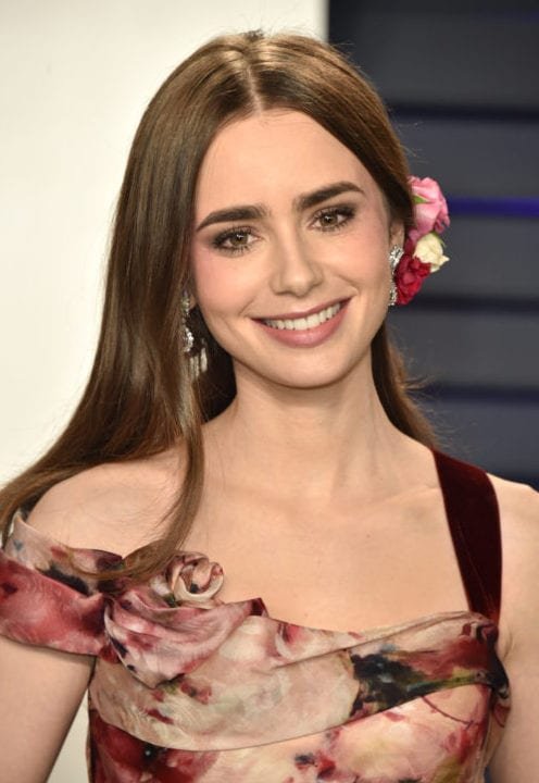 Lily Collins on the red carpet with Lancome.