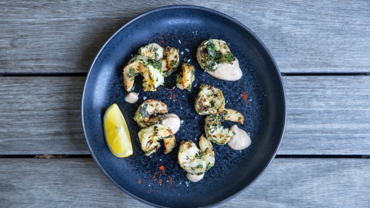 BBQ prawns, Luke hines