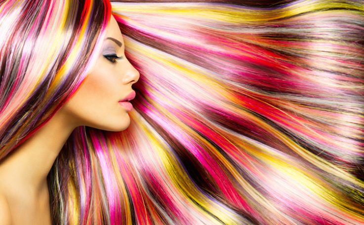 Beauty Fashion Model Girl with Colorful Dyed Hair