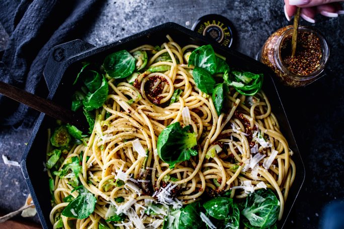 brussel sprouts, pasta