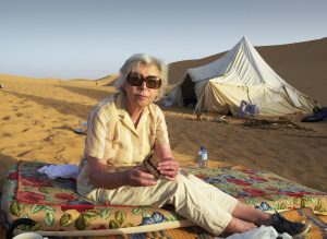 The BOAC Hermes crash landing inn the Sahara Desert. Widow Olwen Haslam makes a second visit to the grave of her husband Ted at the Lebgar Oasis. New Zealander Richard Gurney was a baby on board the crashed plane. Olwen Haslam. Photo: © David Hill 2002