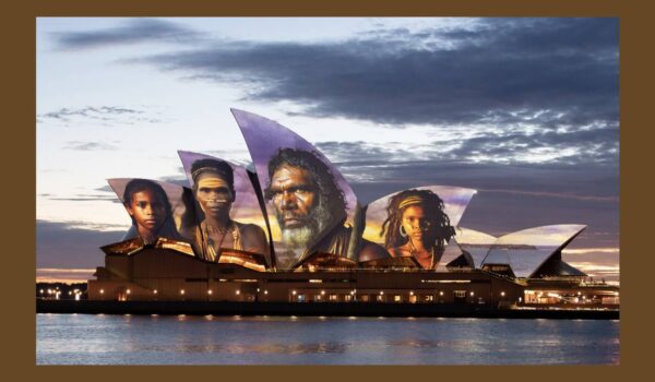 The Sydney Opera House sails have been lit up for Australia Day. At dawn, the sails were illuminated with portraits and art celebrating Australia's indigenous history.