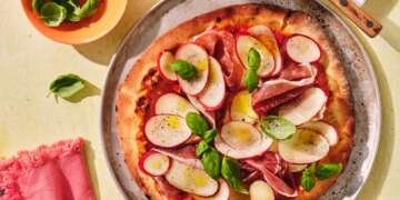 Lucy Tweed's Flat Peach and Prosciutto Pizza