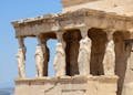 View of the Porch of the Maidens, part of the Erechtheion on the Acropolis in Athens, Greece.