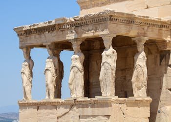 View of the Porch of the Maidens, part of the Erechtheion on the Acropolis in Athens, Greece.