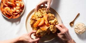Easter Lunch Centrepiece Smoked Salmon Cheesy Damper with Prawns & Lemon-Herb Sauce Guy Turland Damper Recipe