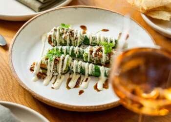 Chef Matteo Zamboni's Zucchini Flowers with Black Olives, Onions and Goat Cheese Sauce