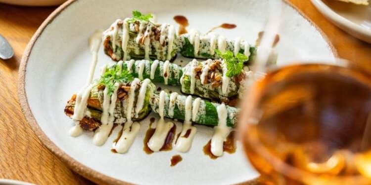 Chef Matteo Zamboni's Zucchini Flowers with Black Olives, Onions and Goat Cheese Sauce