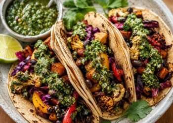 vegetarian tacos with chimichurri sauce