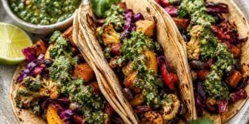 vegetarian tacos with chimichurri sauce