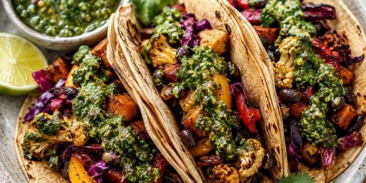 vegetarian tacos with chimichurri sauce